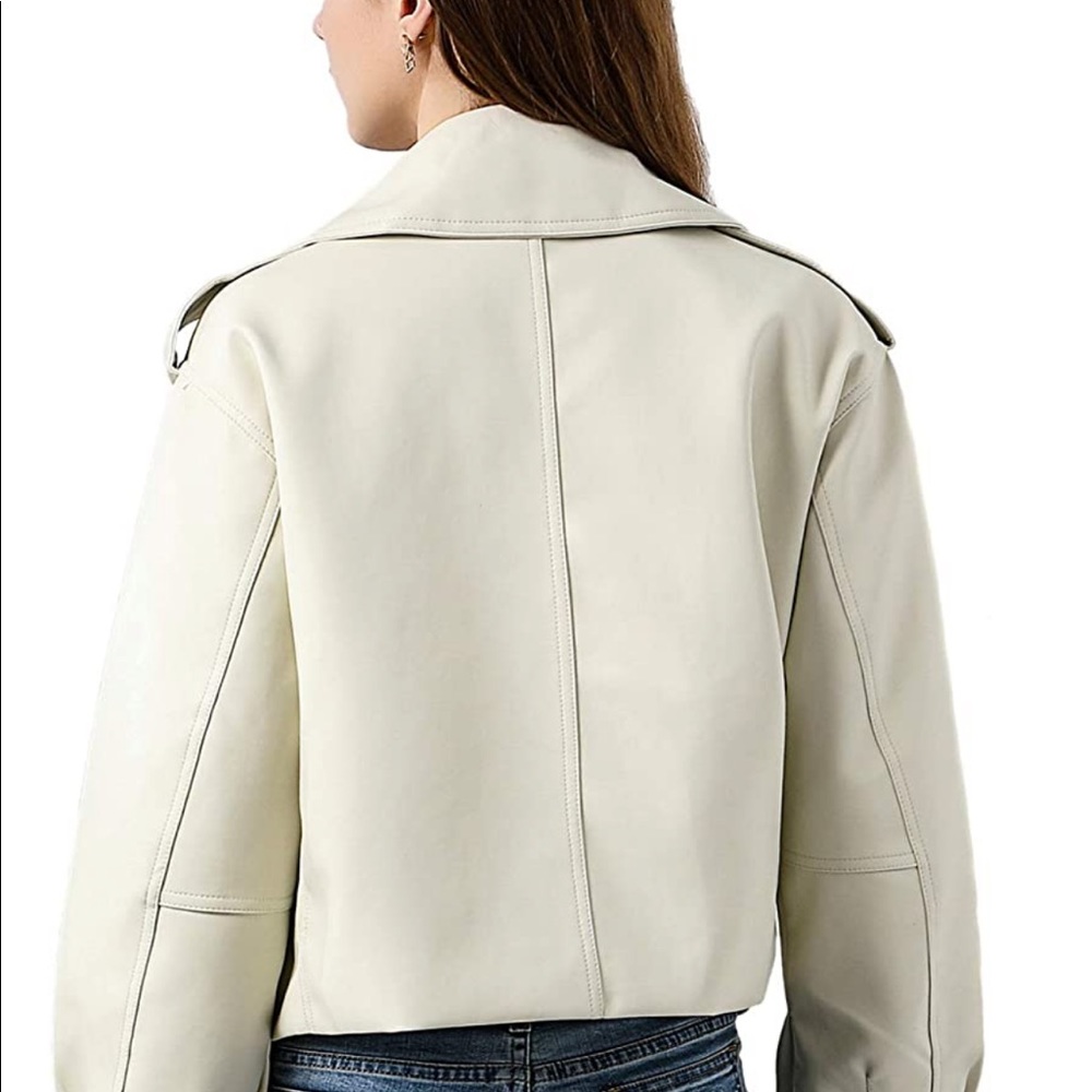 off white faux leather cropped jacket - Picture 6 of 9
